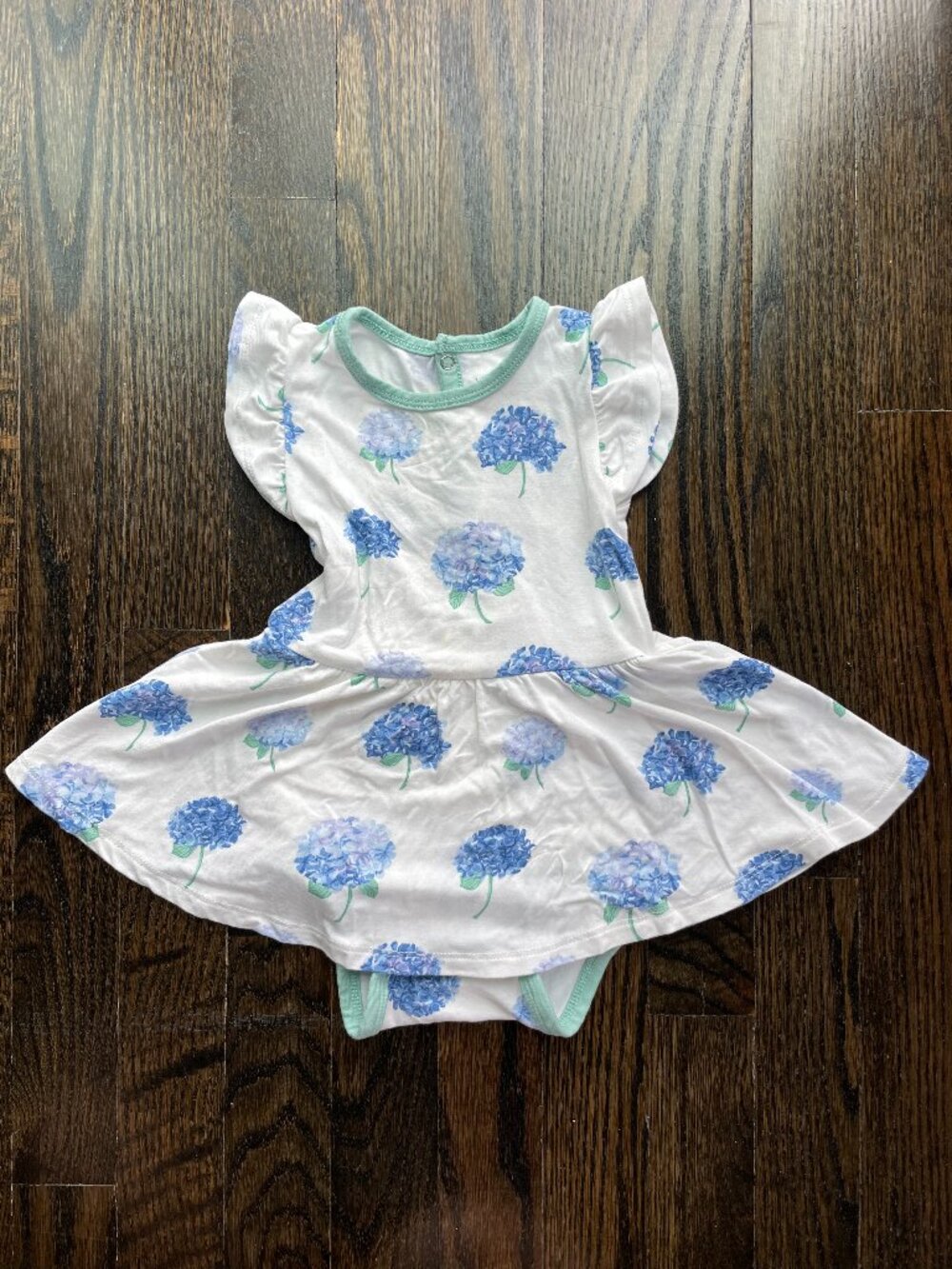 Kyte BABY blue hydrangea bodysuit dress - 12-18 month